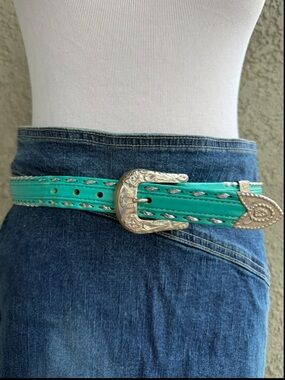 Mallory Western Belt Buckstitch Turquoise Silver Blue 1UW Size 30 Tiffany blue